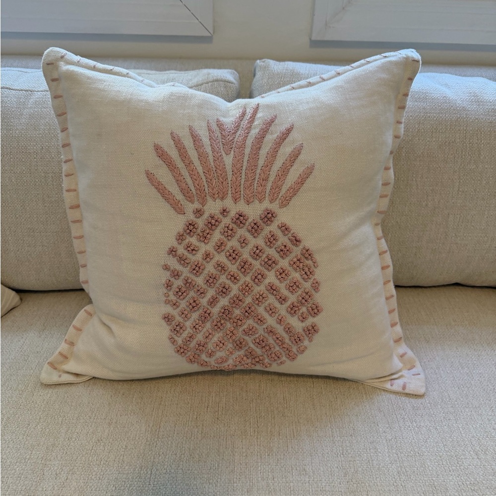 Serena & Lily Isla Embroidered Pillow Cover 20x20 with pink pineapple